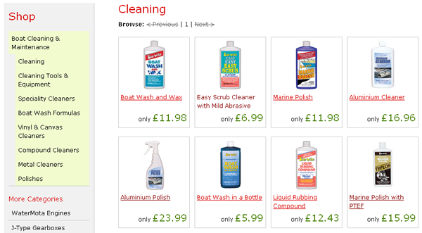 An example of a sheridanmarine.com category page.