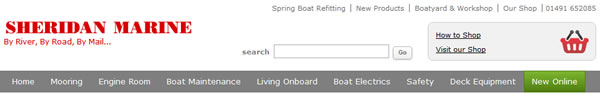 An example of the sheridanmarine.com page header.