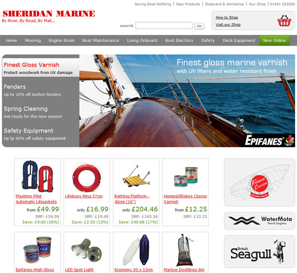 An example of the sheridanmarine.com home page.