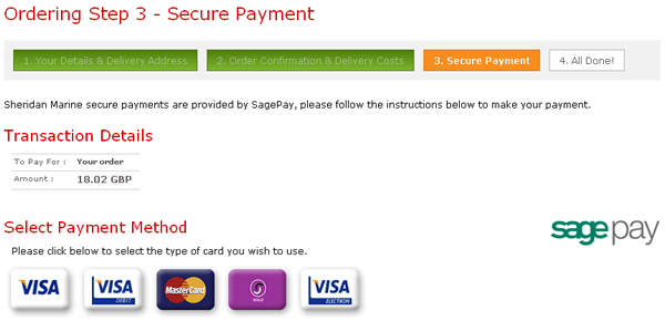 An example of the sheridanmarine.com payment page.